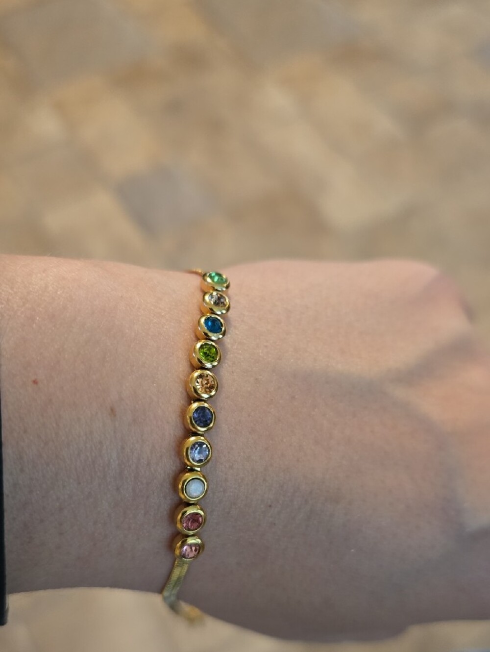Gold Multicolor CZ Station Bracelet - Women